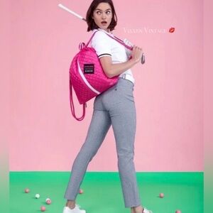 OLIVER THOMAS QUILTED 'IN A CINCH DRAWSTRING BACKPACK' IN FUCHSIA WHITE STRIPE